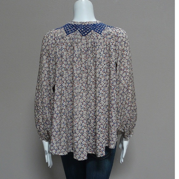 SUNDANCE: Embroidered Neckline Floral Blouse - Picture 3 of 7